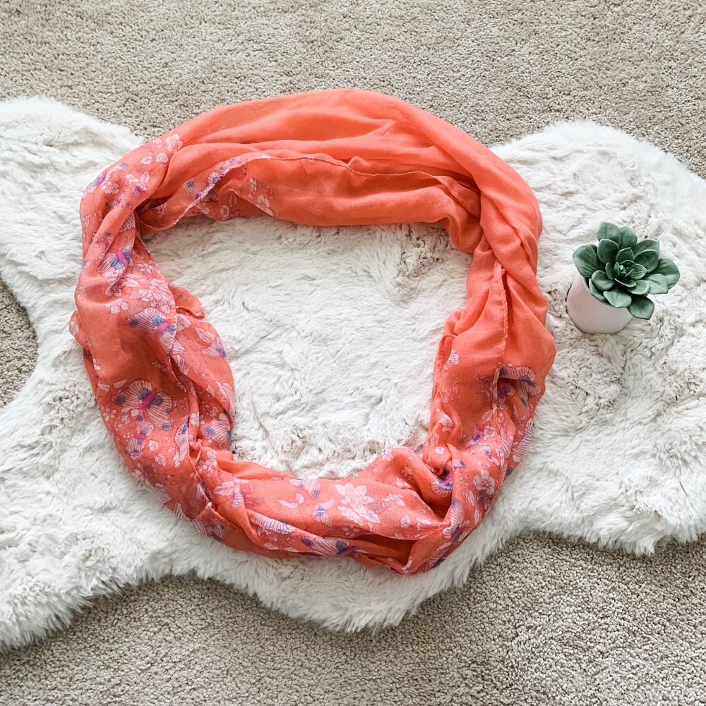 Coral Butterfly Lightweight Infinity Scarf
